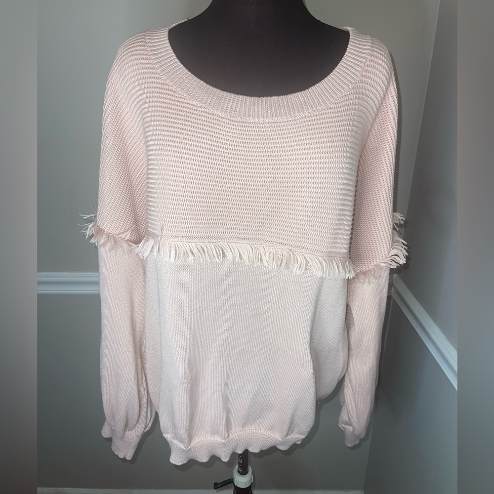 Grace +‎ Karma Women's Size 1X Balloon Sleeve Drop Shoulder Blush Pink Sweater